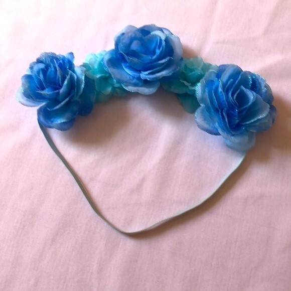 Blue Shimmery Flower Crown with Elastic Headband - Picture 1 of 1